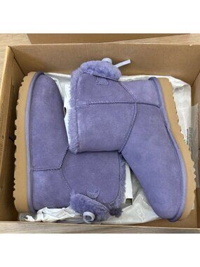 UGG Women Purple Ankle Boots Classic Double Bow Mini Winter Booties NWB Size 7